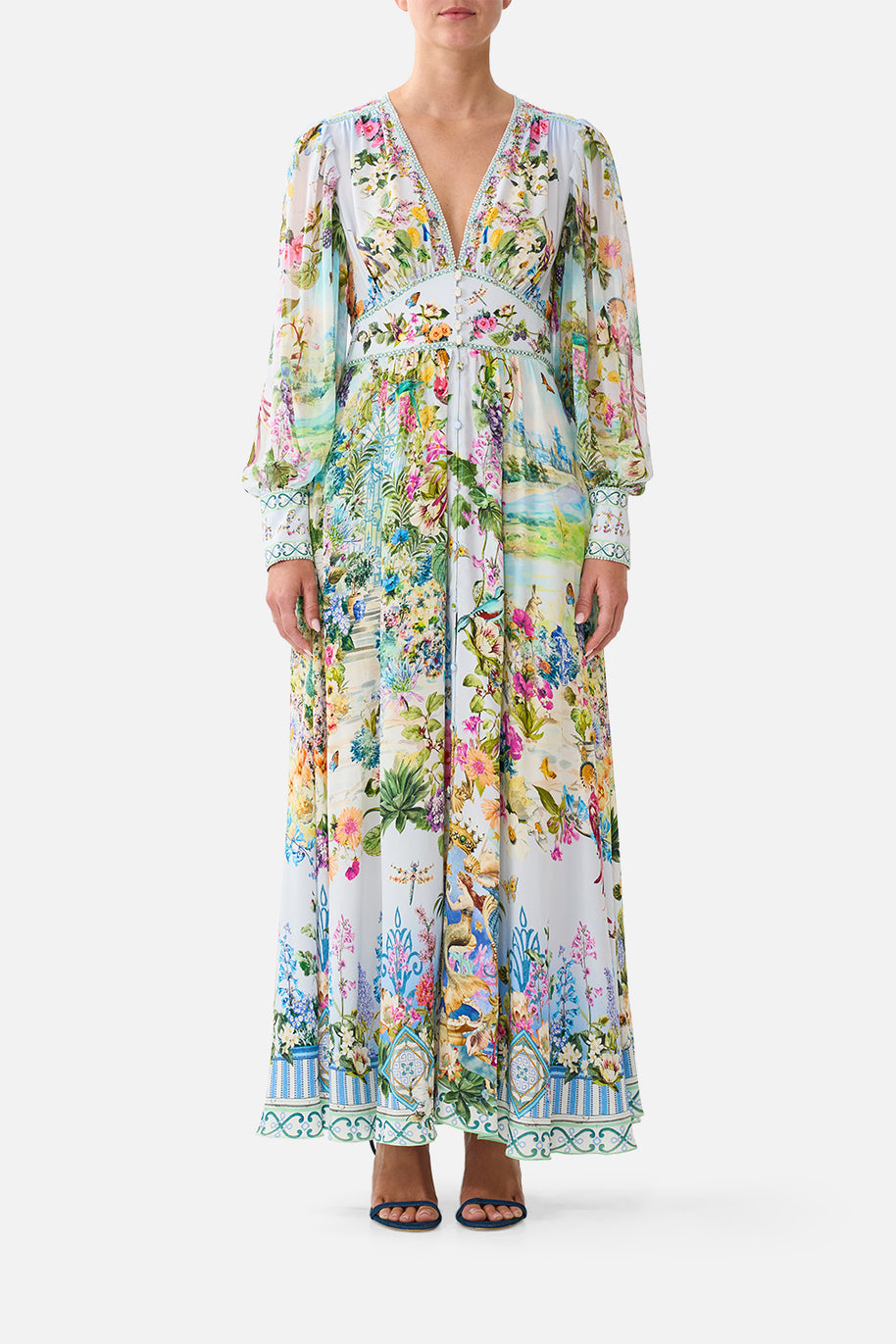 Camilla-SHAPED WAIST V-NECK MAXI DRESS (Special Order)