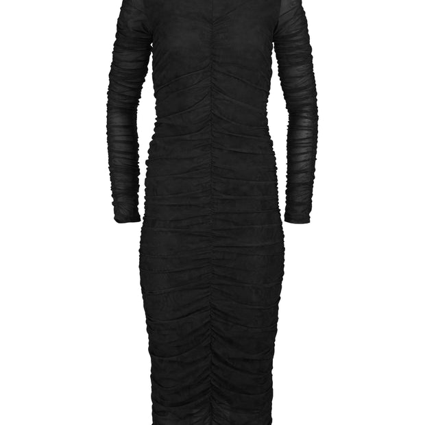 Hilary MacMillan - Mesh Ruched Sleeve Dress (Black)