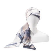 Eugenia Kim Gigi Satin Headscarf (Ivory/beige/navy brush stroke print)