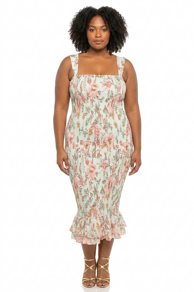 Hemant & Nandita- The Floral Smocked Midi Dress