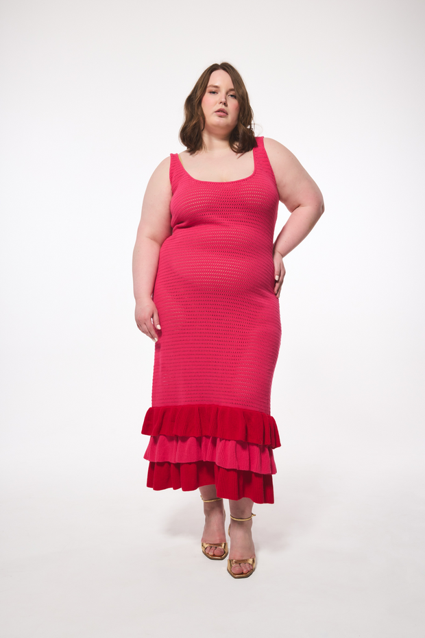 Hilary Macmillan- Crochet Knit Ruﬄe Dress