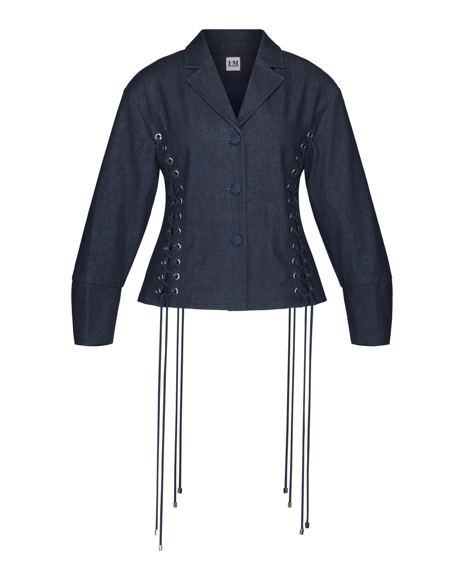 Hilary Macmillan-Lace up Exaggerated Sleeve Denim Jacket
