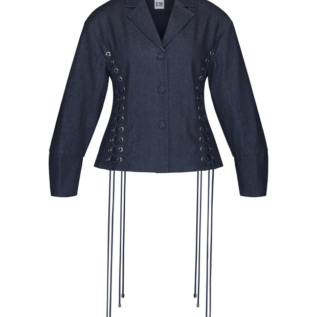 Hilary Macmillan-Lace up Exaggerated Sleeve Denim Jacket