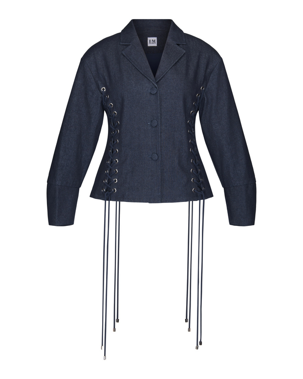 Hilary Macmillan-Lace up Exaggerated Sleeve Denim Jacket