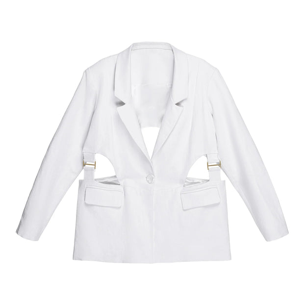 Hilary MacMillan-Linen Cut Out Canvas Blazer