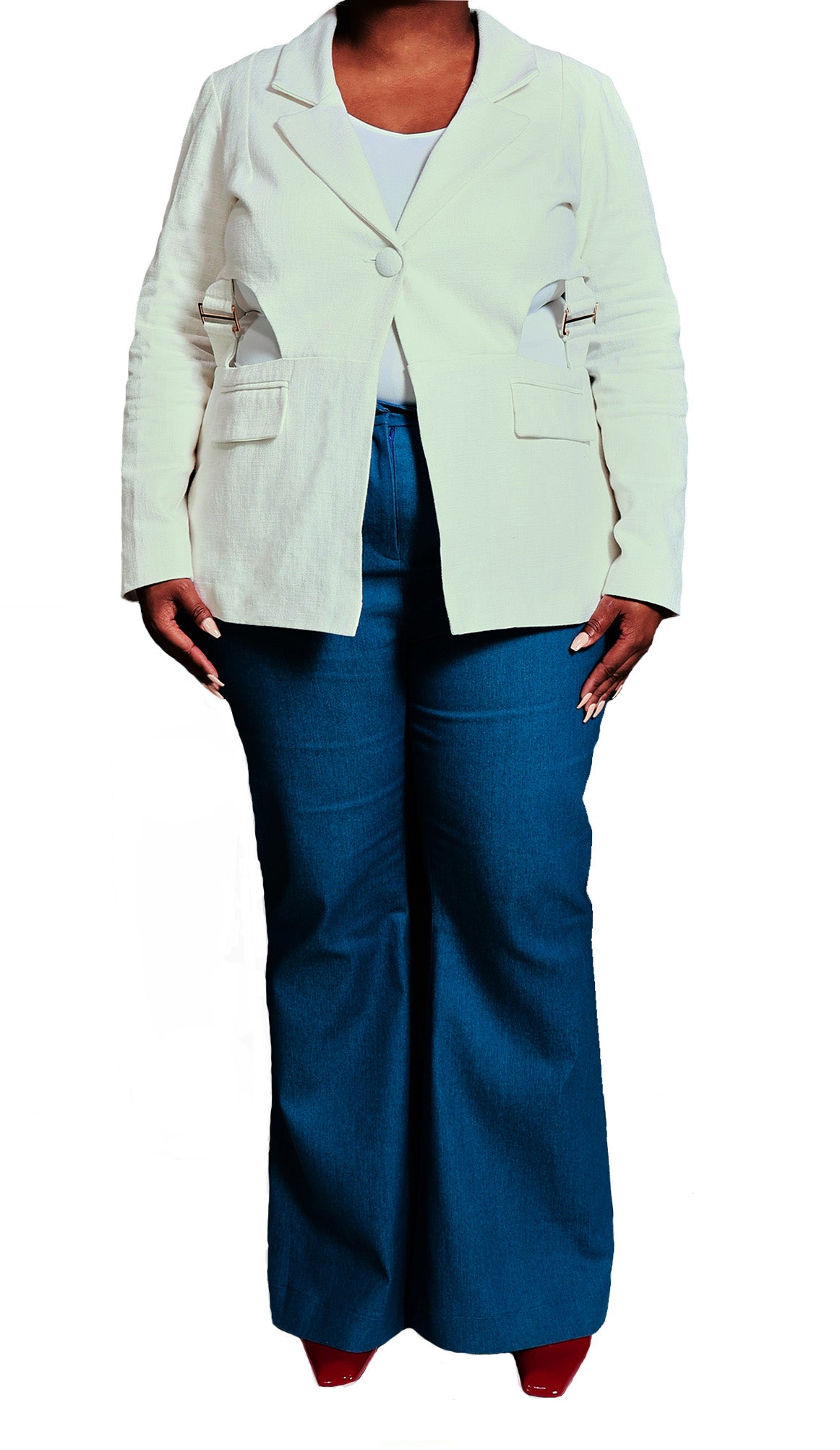 Hilary MacMillan-Linen Cut Out Canvas Blazer