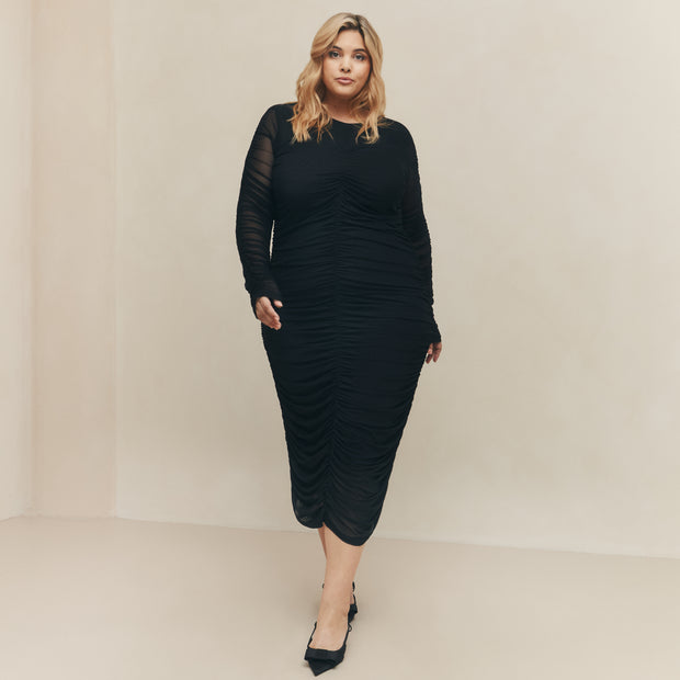 Hilary MacMillan - Mesh Ruched Sleeve Dress (Black)