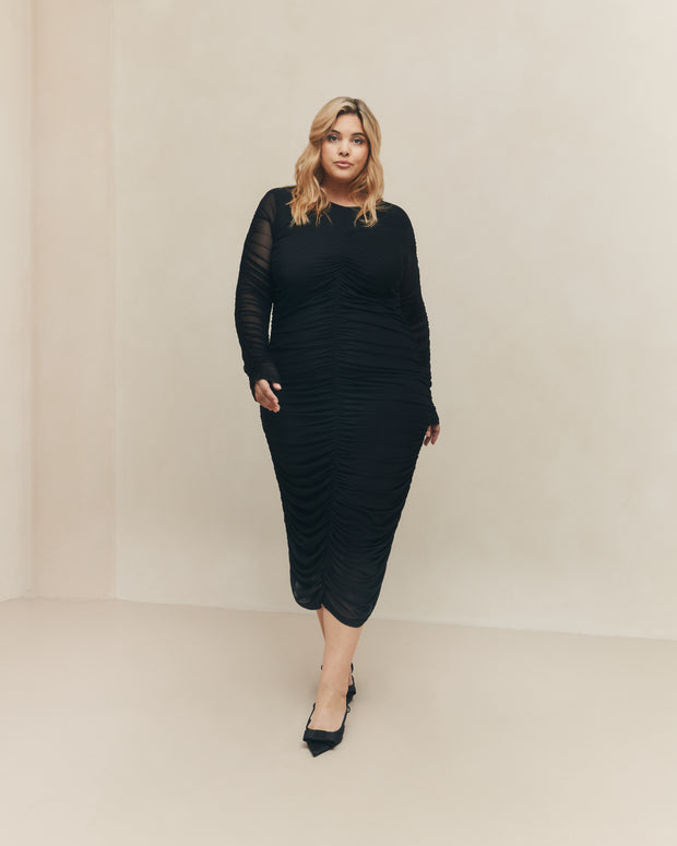 Hilary MacMillan - Mesh Ruched Sleeve Dress (Black)