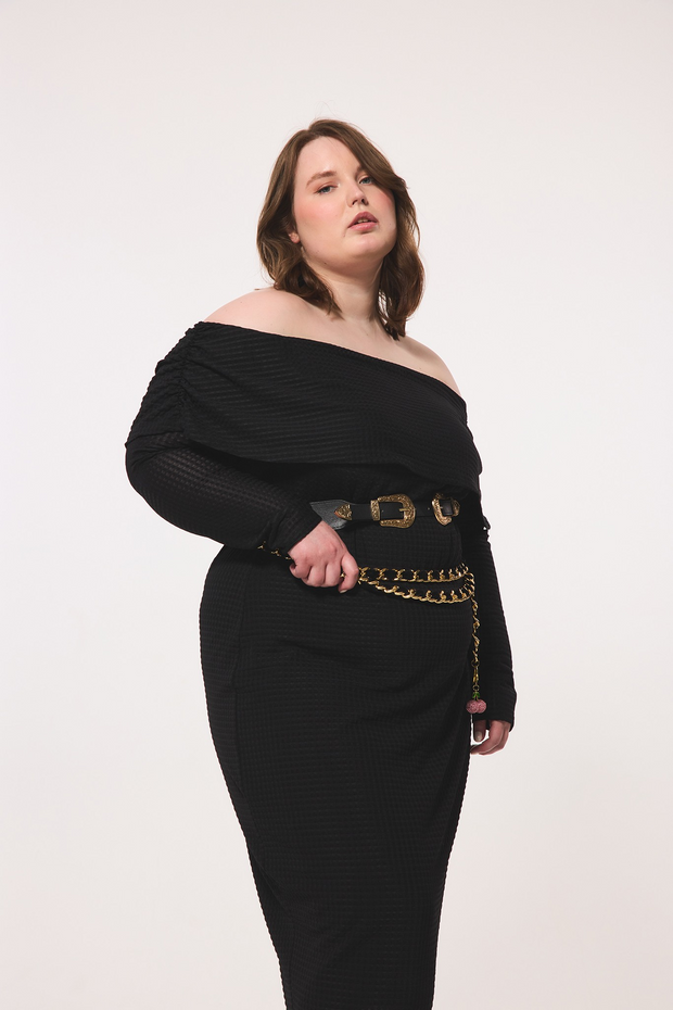 Hilary Macmillan -Geometric Knit Cowl Neck Dress