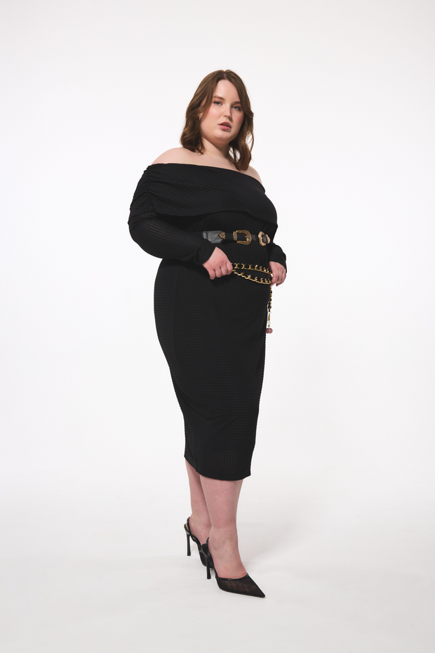 Hilary Macmillan -Geometric Knit Cowl Neck Dress