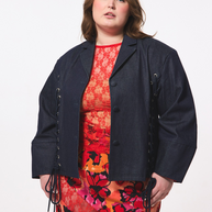 Hilary Macmillan-Lace up Exaggerated Sleeve Denim Jacket