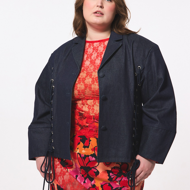 Hilary Macmillan-Lace up Exaggerated Sleeve Denim Jacket