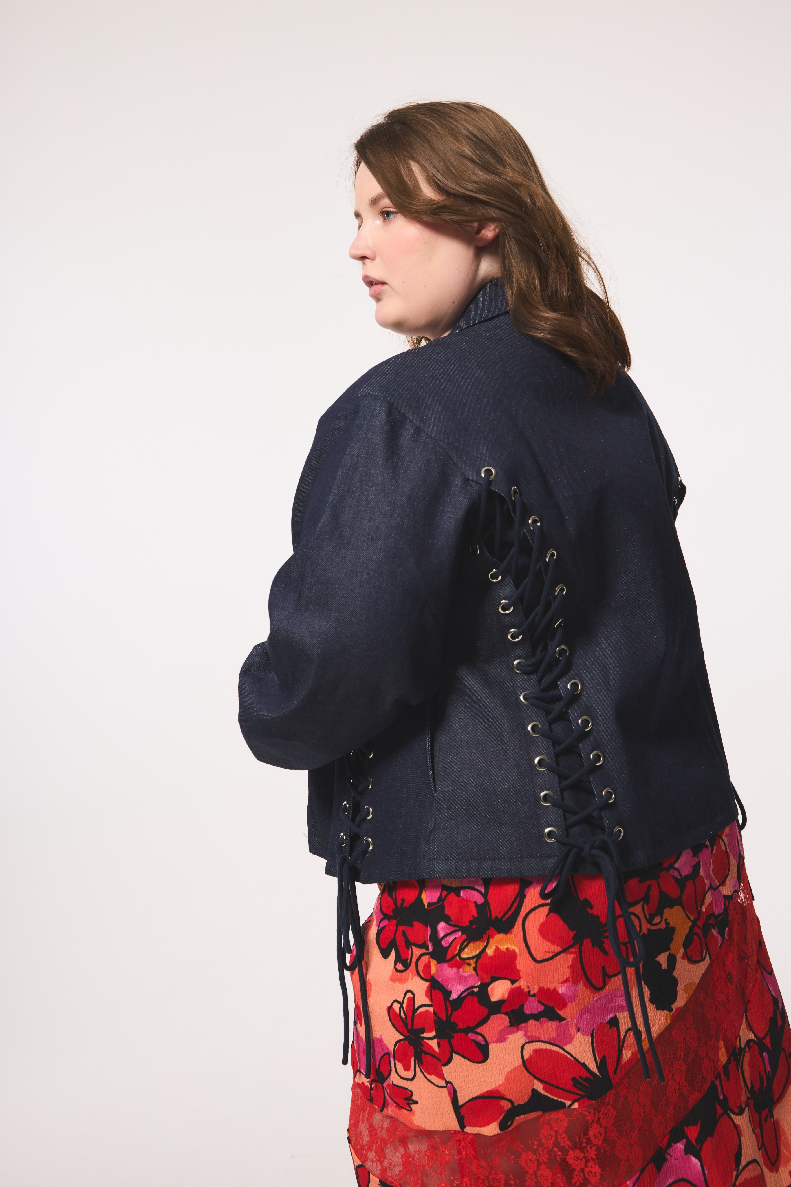 Hilary Macmillan-Lace up Exaggerated Sleeve Denim Jacket