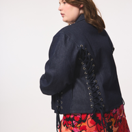 Hilary Macmillan-Lace up Exaggerated Sleeve Denim Jacket