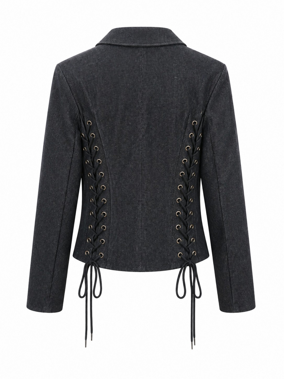 Hilary Macmillan-Lace up Exaggerated Sleeve Denim Jacket