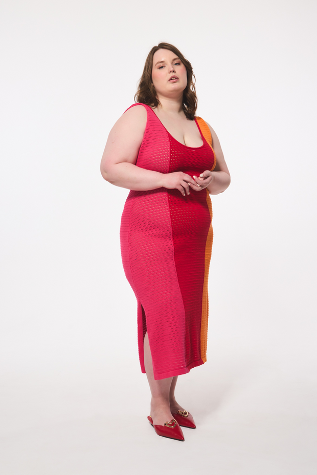 Hilary Macmillan -Tri Color Crochet Knit Dress