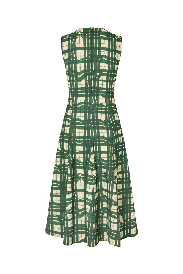 Stine Goya -Checkered Cady, Sleeveless Gathered Midi Dress