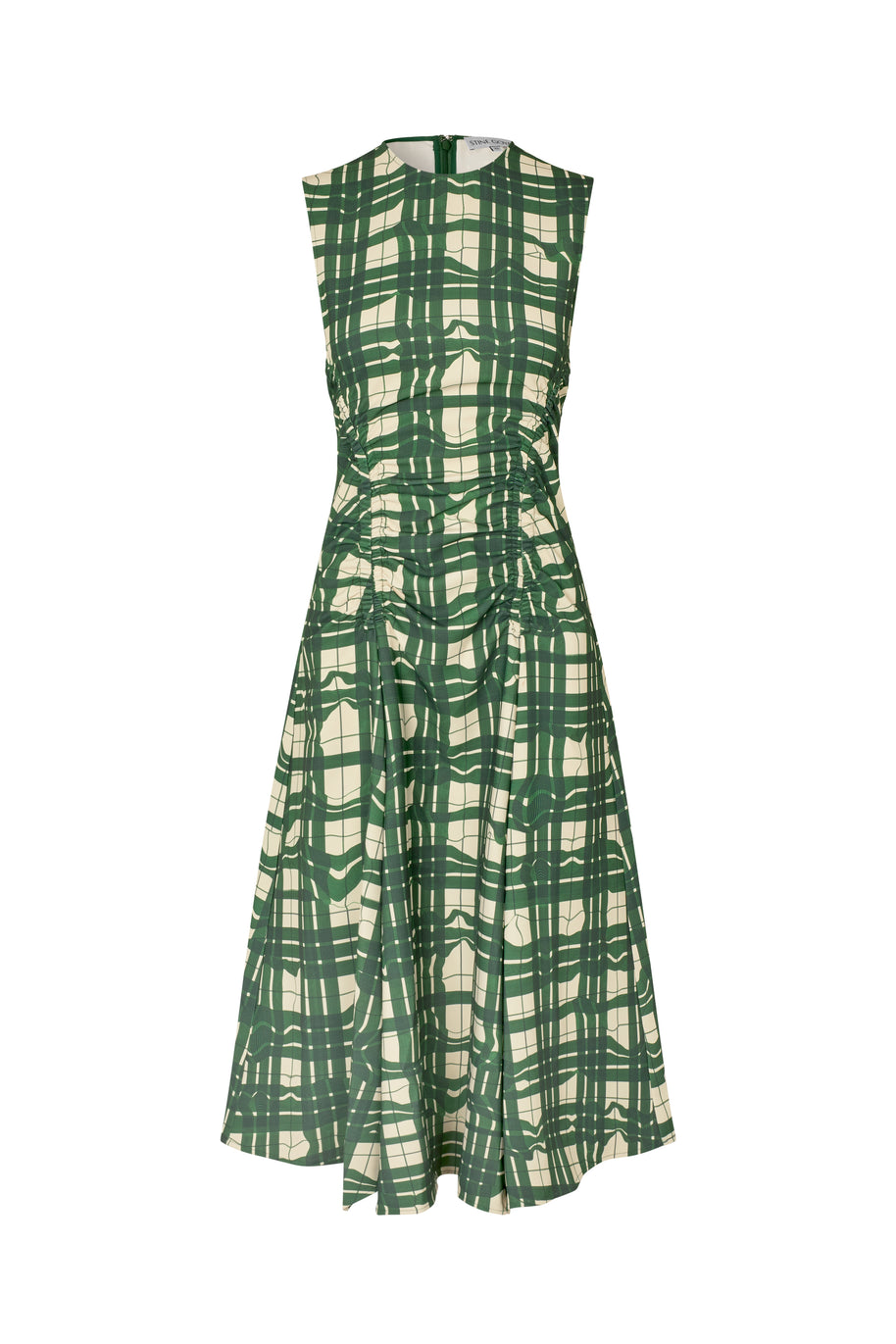 Stine Goya -Checkered Cady, Sleeveless Gathered Midi Dress
