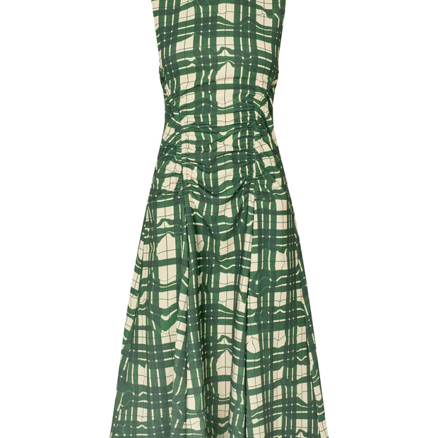 Stine Goya -Checkered Cady, Sleeveless Gathered Midi Dress