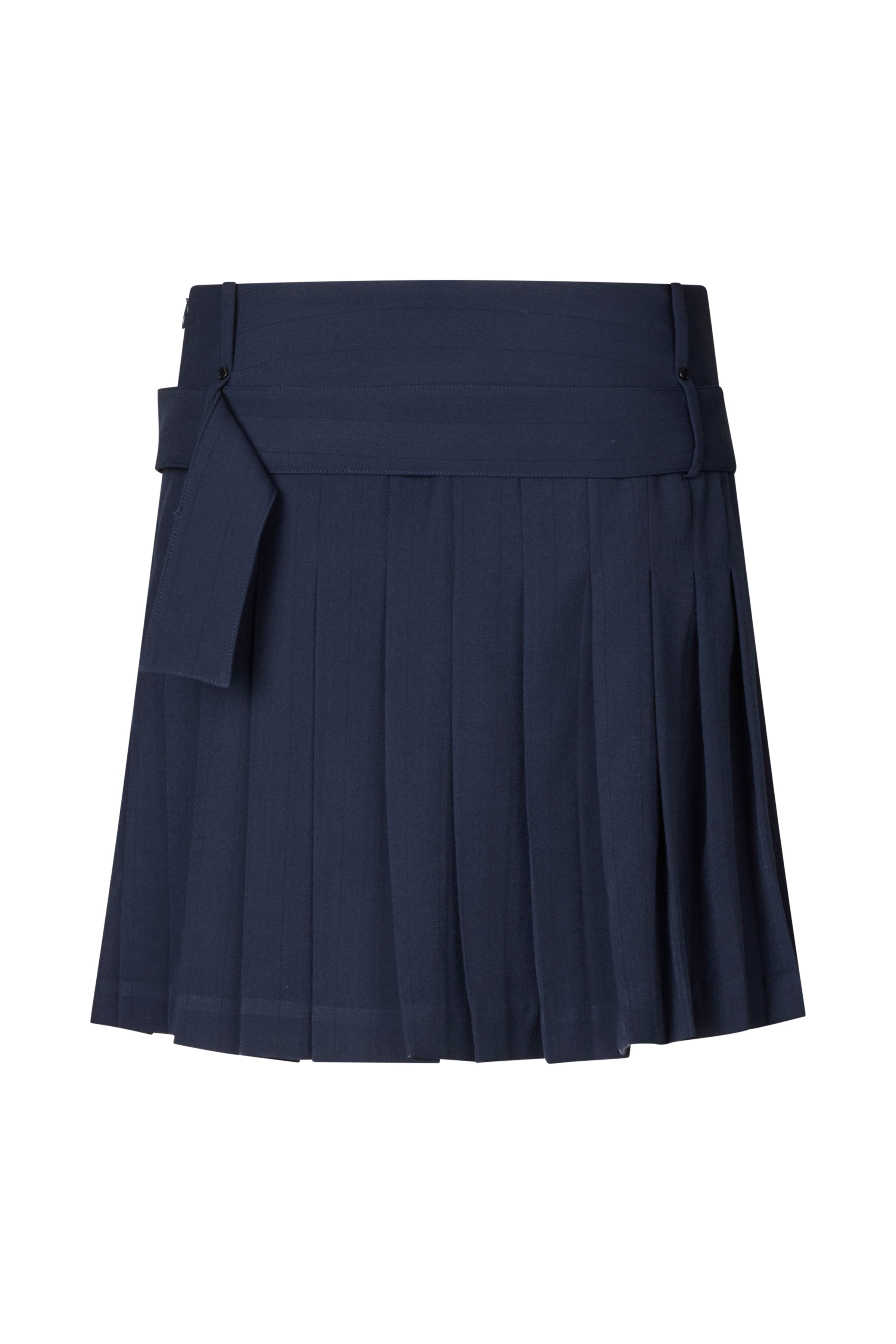 Stine Goya -Pinstripe Tailoring, Blue Belted Pleated Skirt