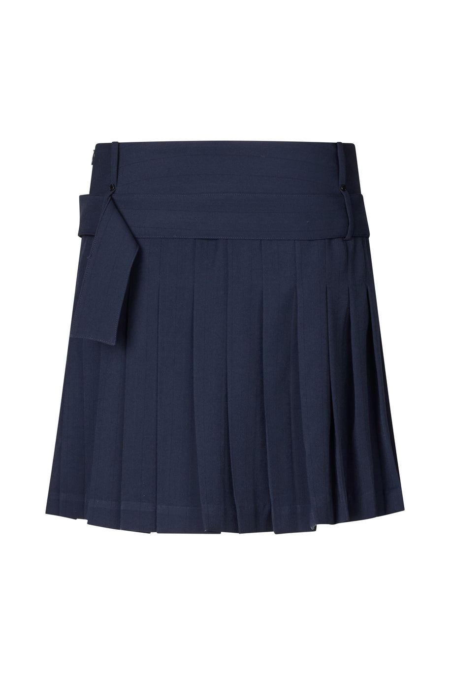 Stine Goya -Pinstripe Tailoring, Blue Belted Pleated Skirt