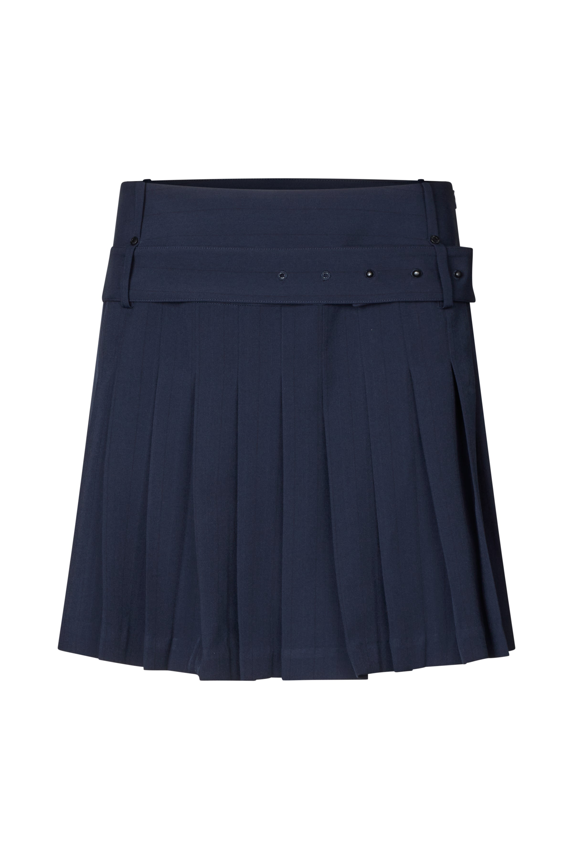 Stine Goya -Pinstripe Tailoring, Blue Belted Pleated Skirt