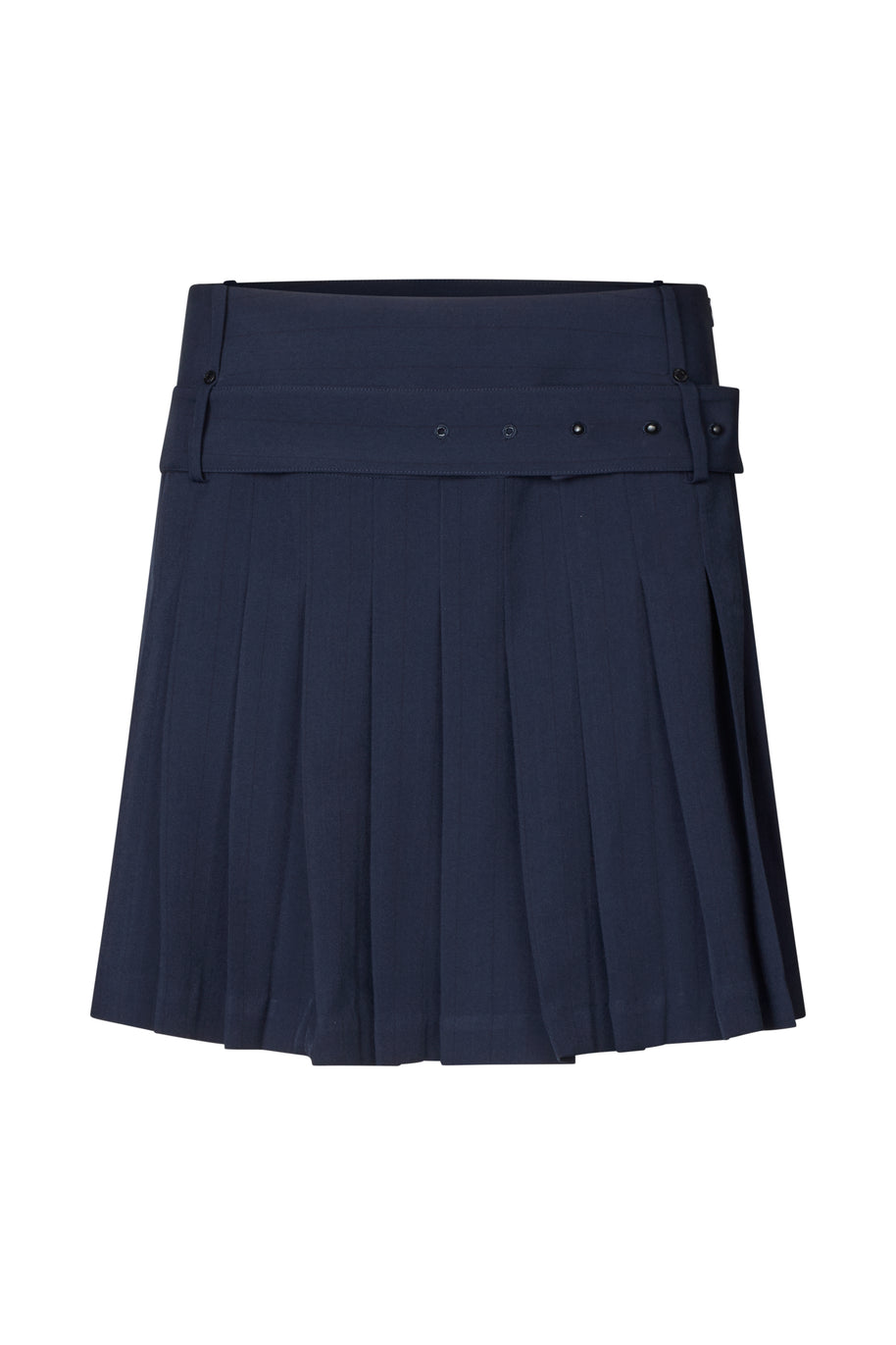 Stine Goya -Pinstripe Tailoring, Blue Belted Pleated Skirt