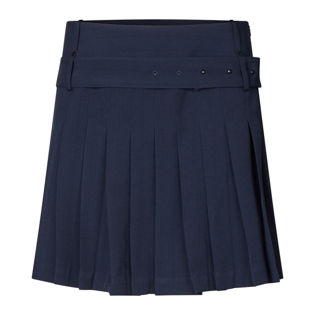 Stine Goya -Pinstripe Tailoring, Blue Belted Pleated Skirt