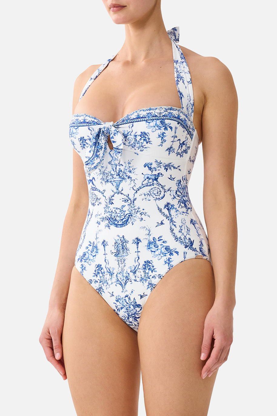 Camilla-TIE FRONT HALTER ONE PIECE W GATHERED SIDES (Special Order)