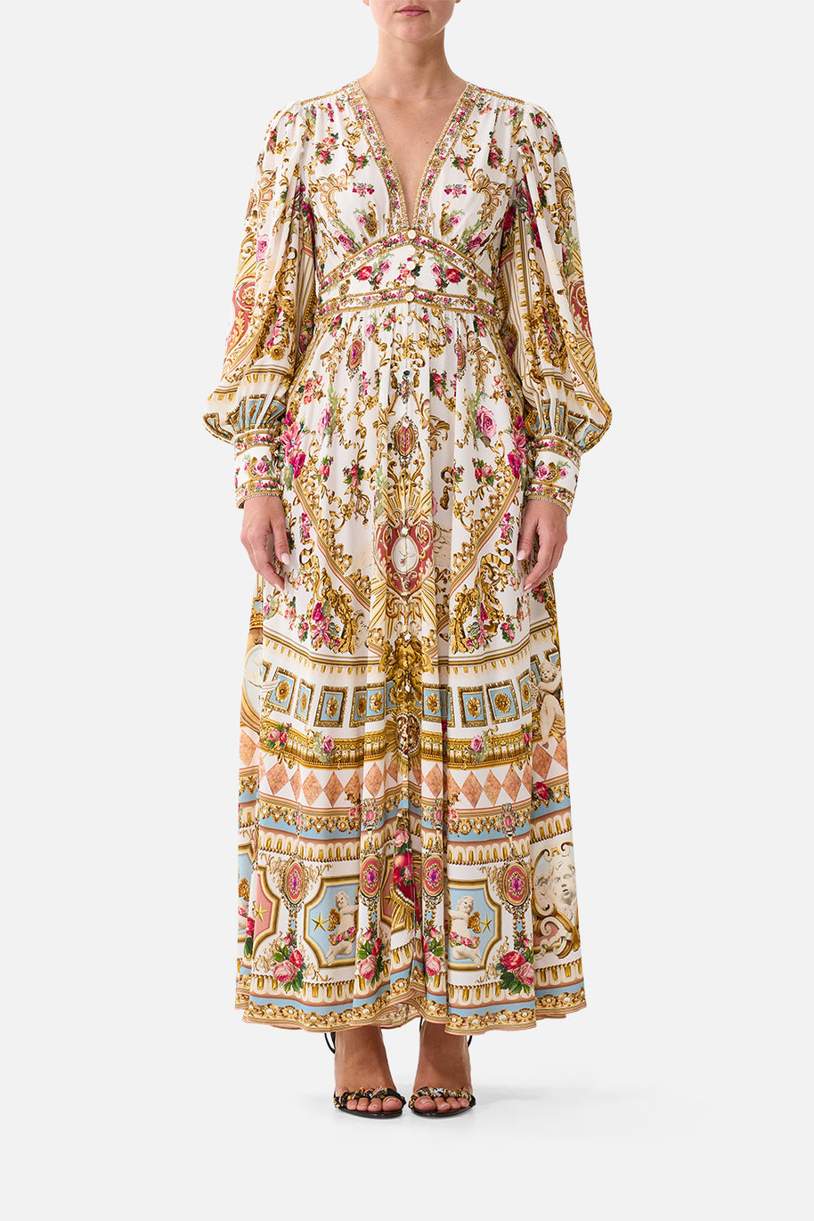 Camilla-SHAPED WAIST V-NECK MAXI DRESS (Special Order)