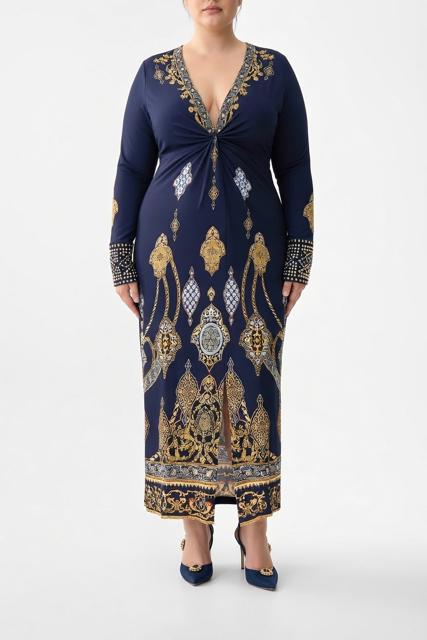 Camilla Long V Neck Twist Front Jersey Dress (Imperial Gate)