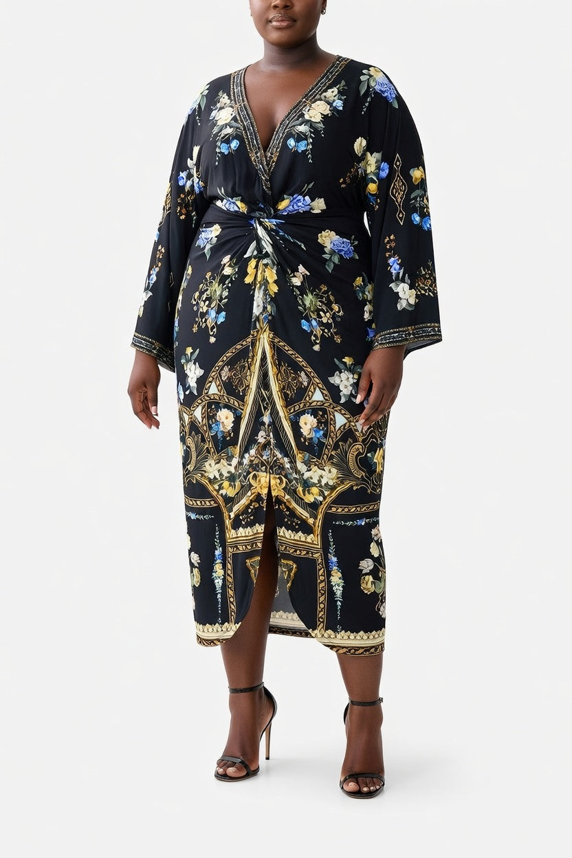 Camilla Long Split Front Twist Dress (Ottoman Elegance)