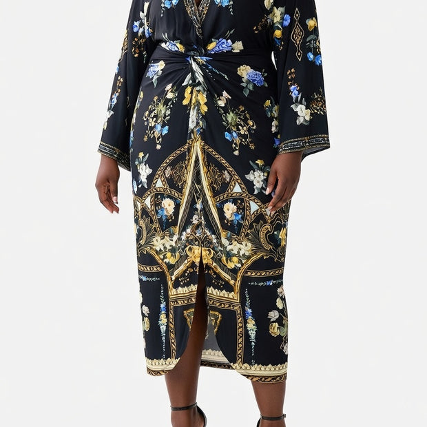 Camilla Long Split Front Twist Dress (Ottoman Elegance)