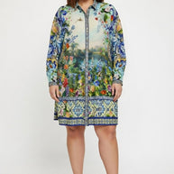 Camilla Long Sleeve Tiered Short Dress in Wall to Wall Wonders print