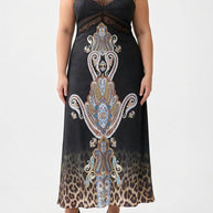Camilla Lace Splice Bias Long Dress (Istanbul Animalia)