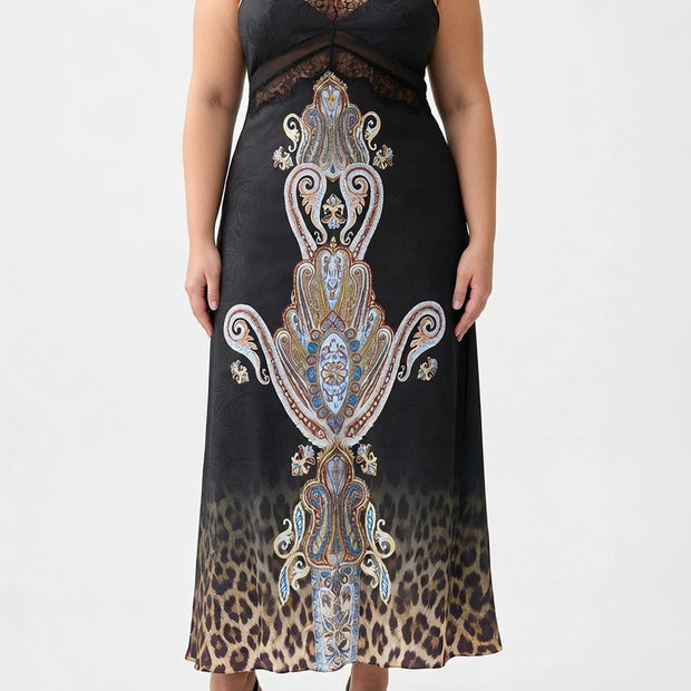Camilla Lace Splice Bias Long Dress (Istanbul Animalia)