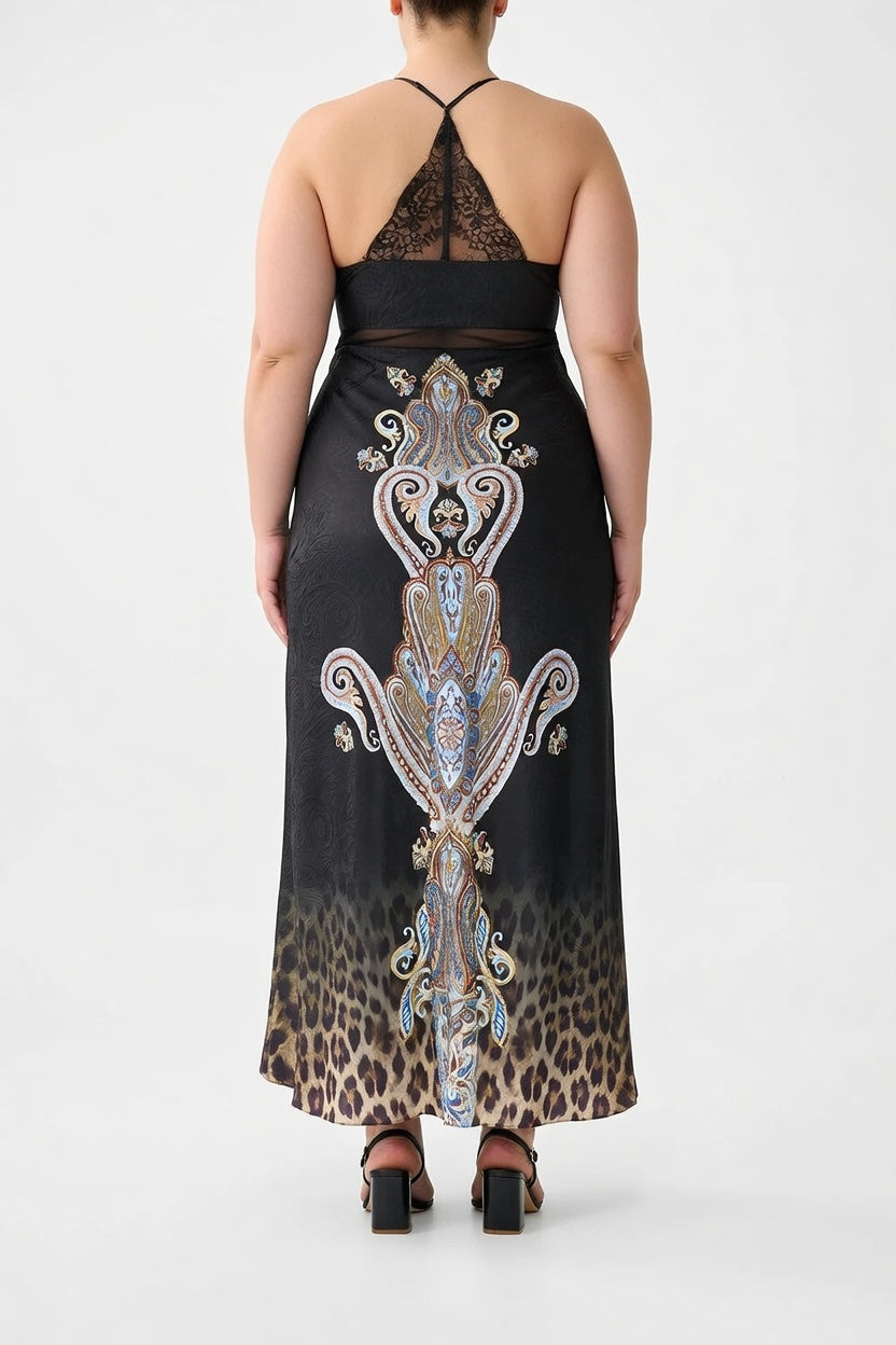 Camilla Lace Splice Bias Long Dress (Istanbul Animalia)