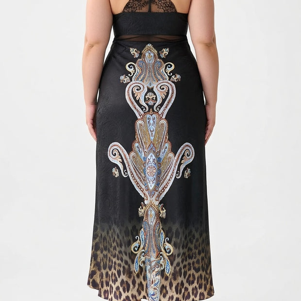 Camilla Lace Splice Bias Long Dress (Istanbul Animalia)