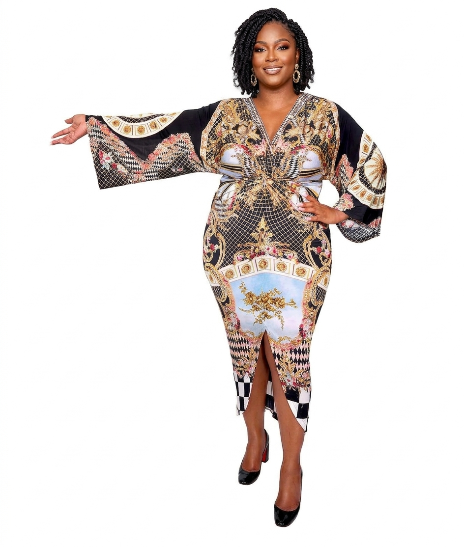 Camilla Long Split Front Twist Dress (Monarchy Mania)
