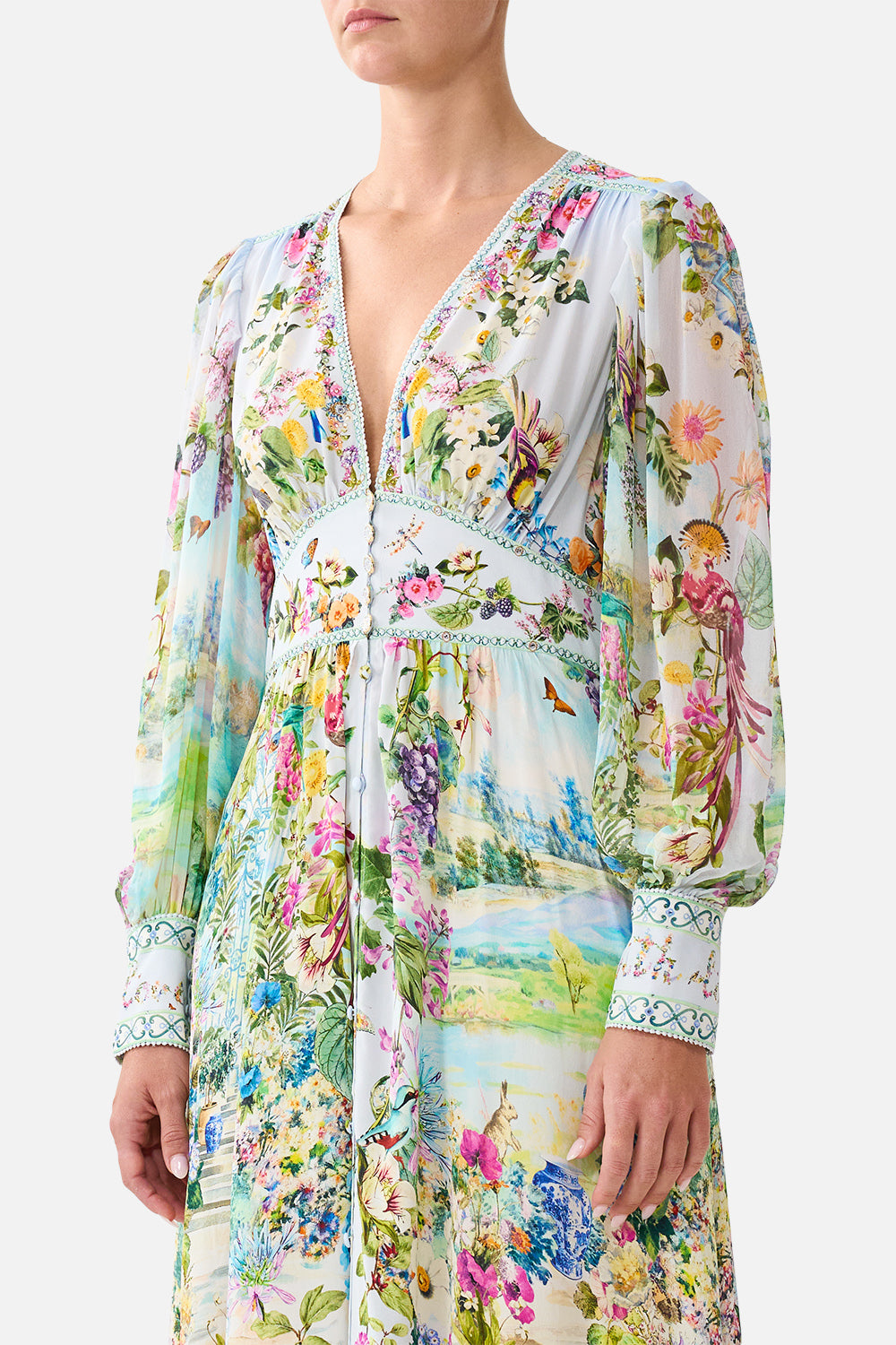 Camilla-SHAPED WAIST V-NECK MAXI DRESS (Special Order)