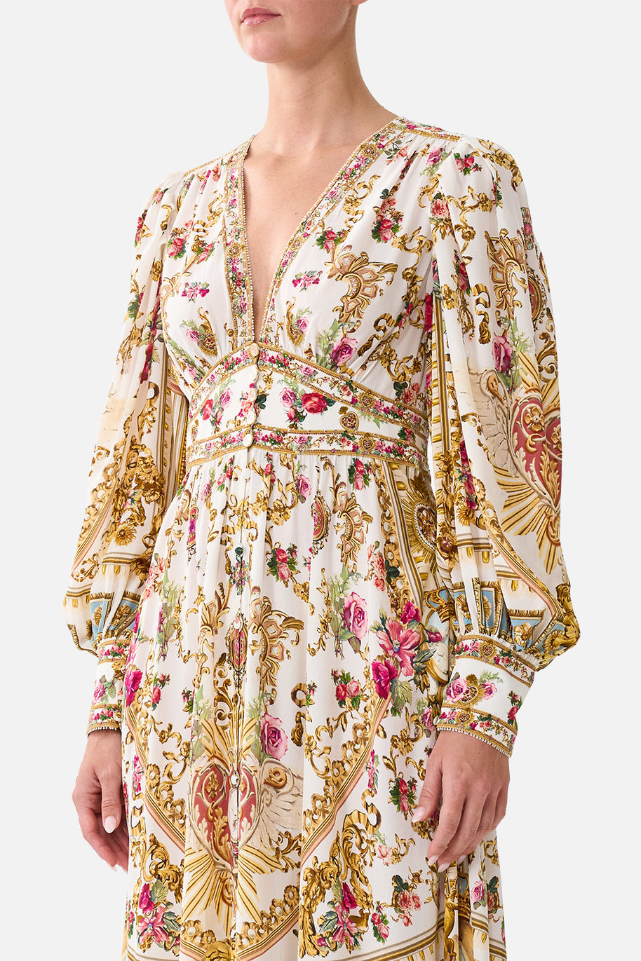Camilla-SHAPED WAIST V-NECK MAXI DRESS (Special Order)