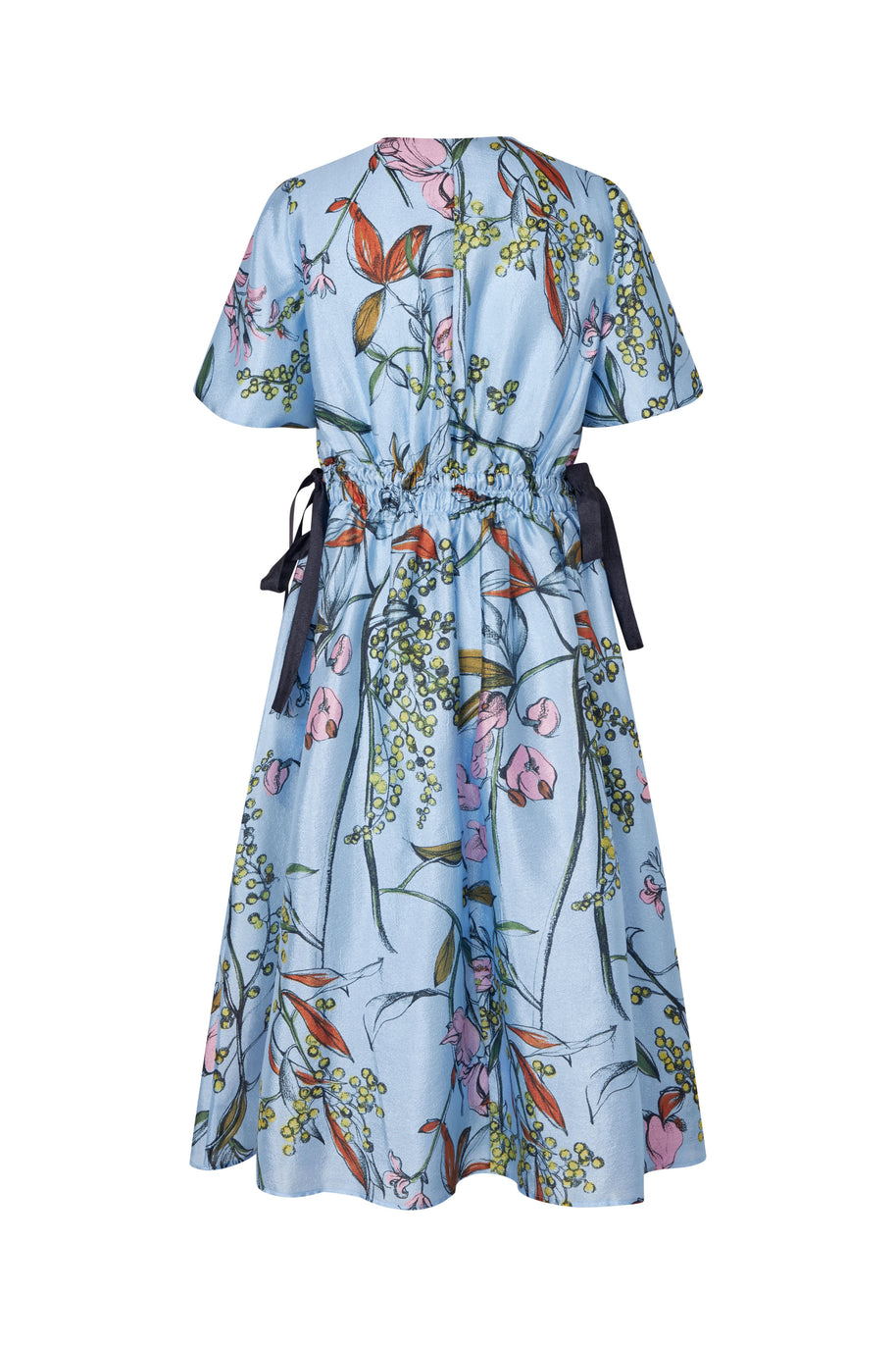 Flat Textured Poly, V-Neck Waist Tie Midi Dress - Image 5