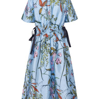 Flat Textured Poly, V-Neck Waist Tie Midi Dress - Image 5