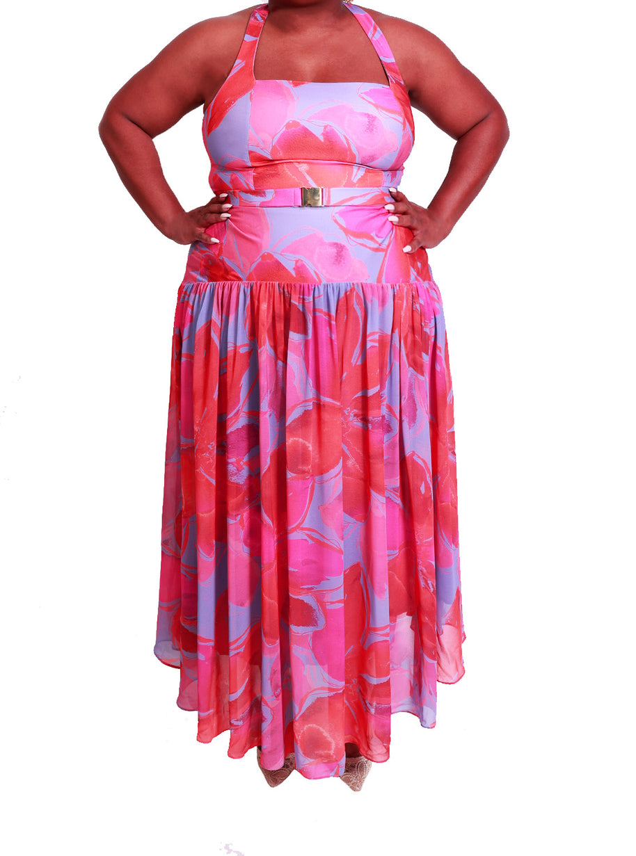 Hutch-Aza Maxi Dress - Halter neck belted maxi dress - Image 1