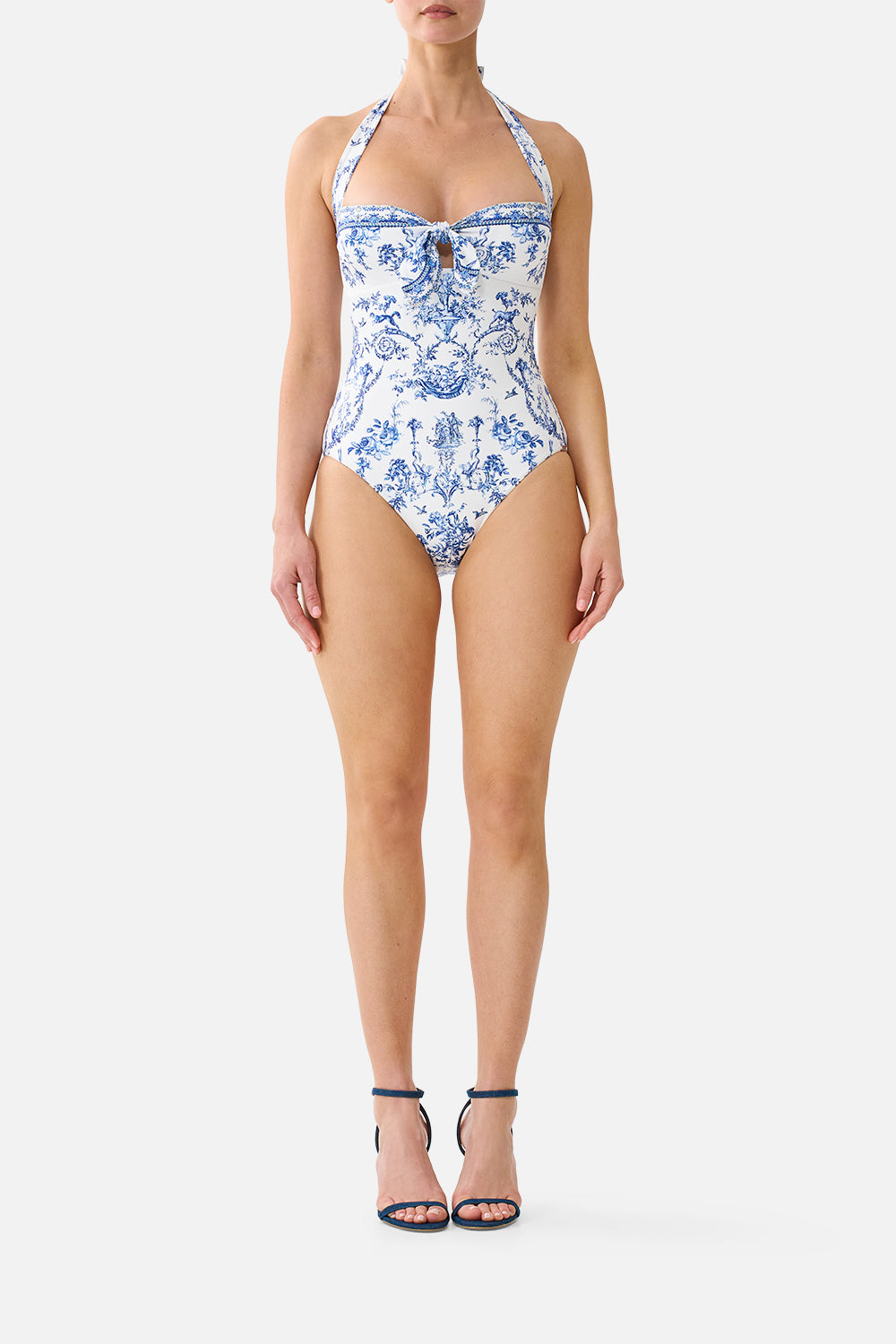 Camilla-TIE FRONT HALTER ONE PIECE W GATHERED SIDES (Special Order)