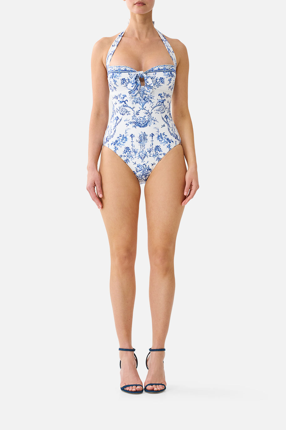 Camilla-TIE FRONT HALTER ONE PIECE W GATHERED SIDES (Special Order)